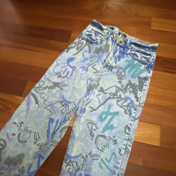 Wild Fable Retro Jeans size 4 Super High Rise Straight Graffiti - Picture 2 of 4